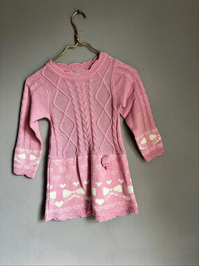 Love to be loved Girls Pink & White Knit Dress Size 6 Like New